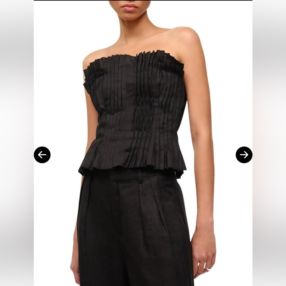 STAUD Parma Strapless Pintuck Linen Corset Top Black Size 6 NWT - Picture 1 of 15